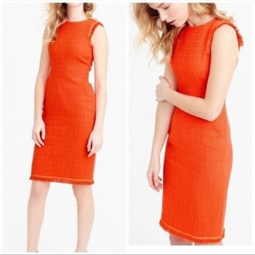 J. Crew Orange Tweed Sleeveless Sheath Dress - Picture 1 of 15